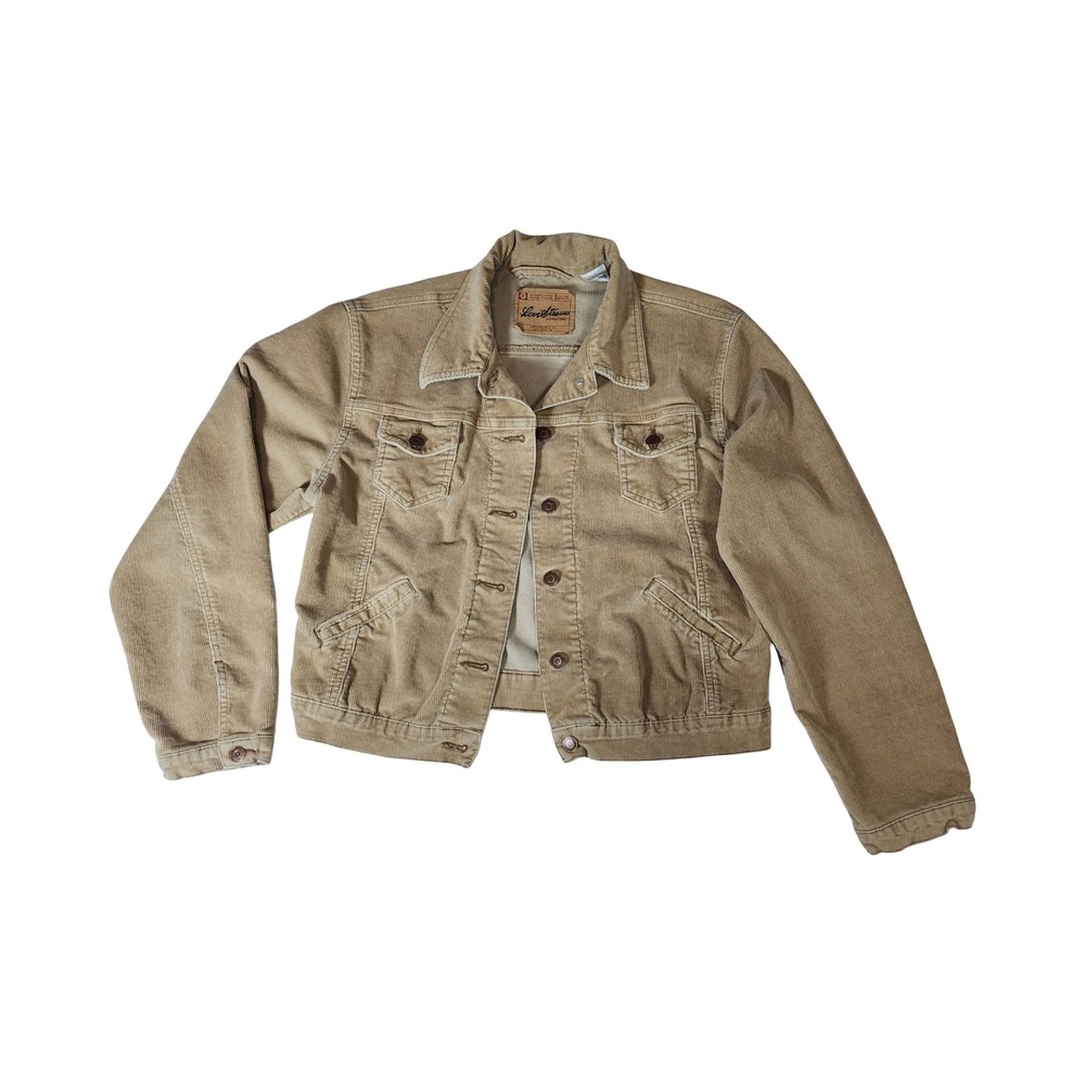 Levi Strauss Signature Womens Tan Corduroy Trucker Jacket Size L 12/14 Khaki
